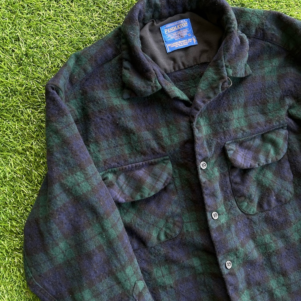 90’s Pendleton virgin wool green and black plaid shacket